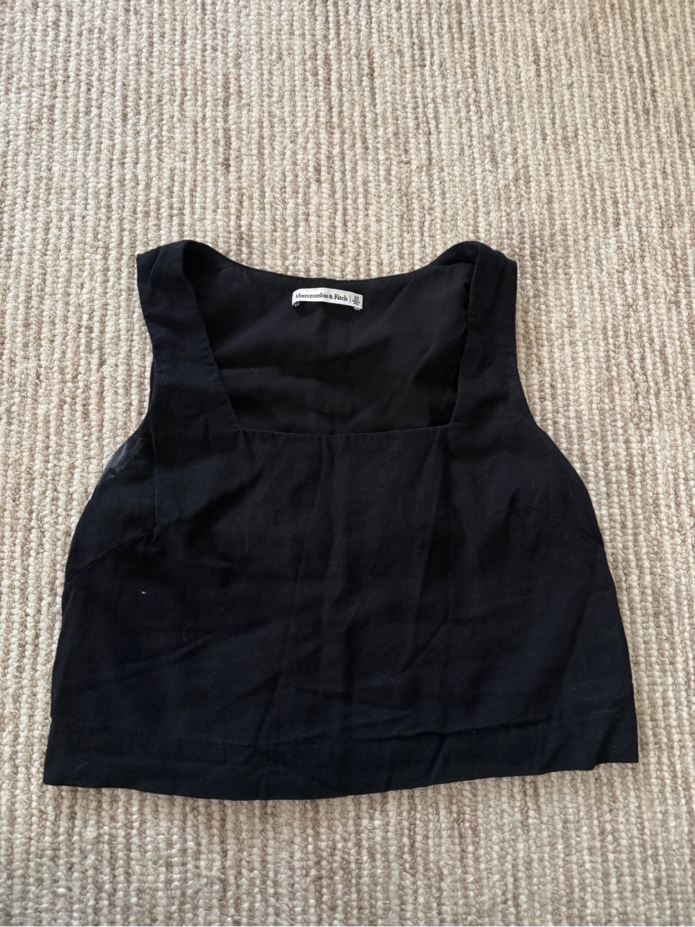 Abercrombie & Fitch Black Square-Neck Linen Blend Crop Top